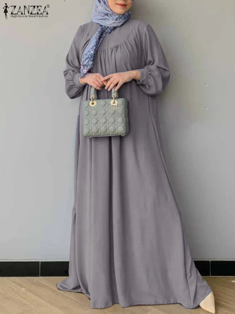 

ZANZEA Muslim Fashion Long Dress Turkey Abaya Women Long Sleeve Maxi Sundress Robe Ramadan Hijab Vestido Kaftan Isamic Clothing