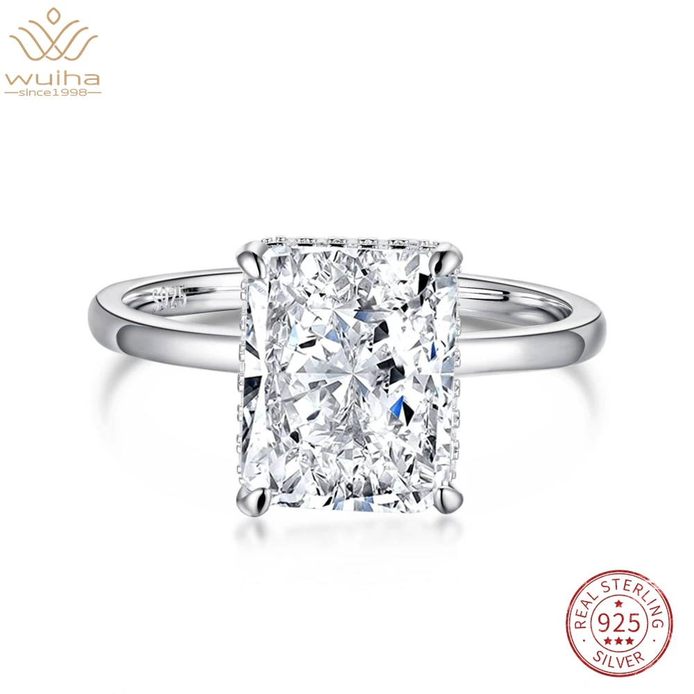 

WUIHA Real 925 Sterling Silver Crushed Ice Radiant Cut 4CT White Sapphire Synthetic Moissanite Ring for Women Gift Drop Shipping