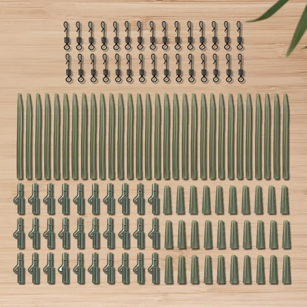 120Pcs Carp Fishing Accessories Clips Swivels Tail Sleeves Carp Fishing Terminal Fishing Accessories for Carp Fishing Rig