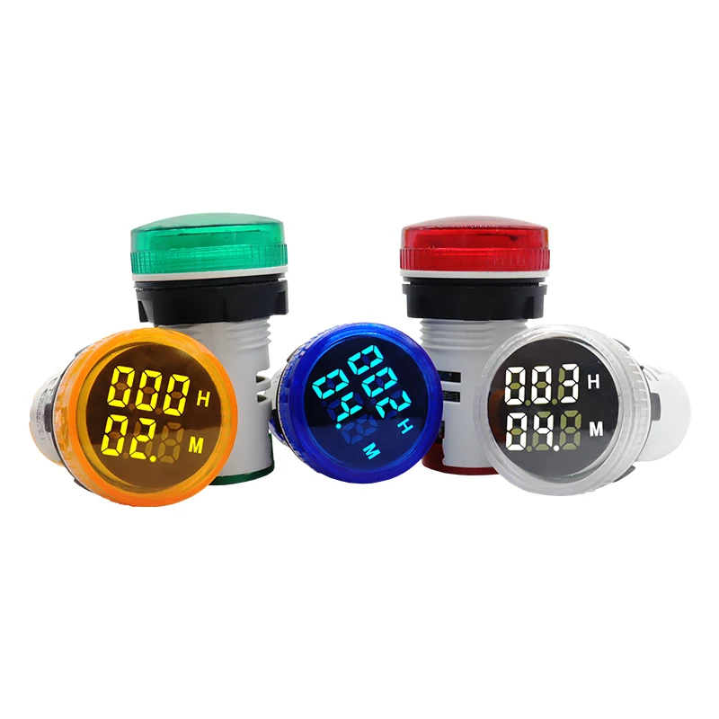 1PC Mini 22mm Round Digital Display LED Indicator Panel Timer Meter 0-999H 0-60M AC220-380V High Accuracy 5
