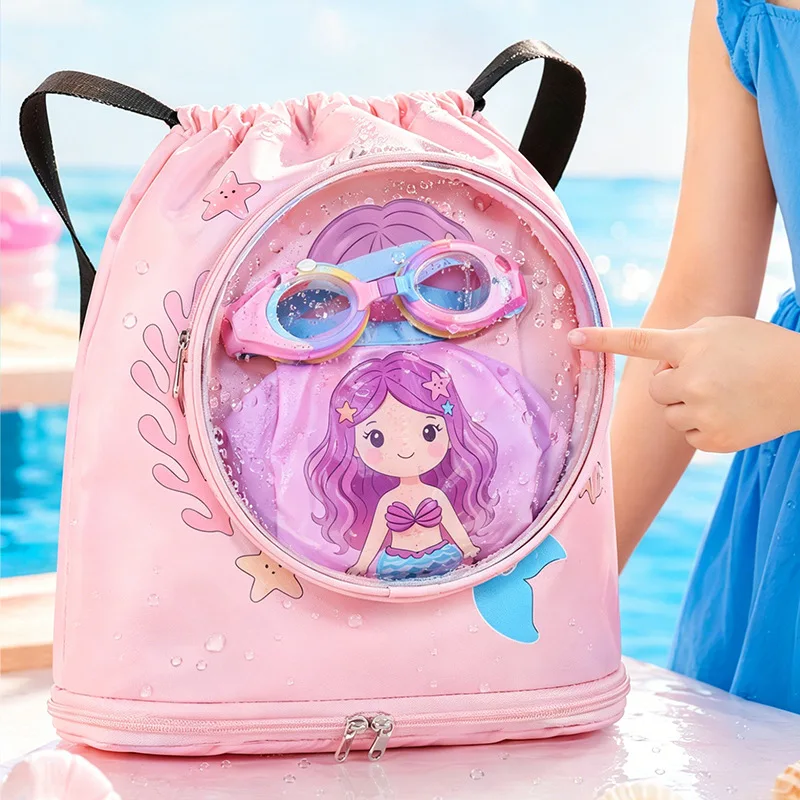 Children's Cartoon Swim Bag with Wet Dry Separation, Independent Shoe Storage, Waterproof & Lightweight Beach Backpack 1