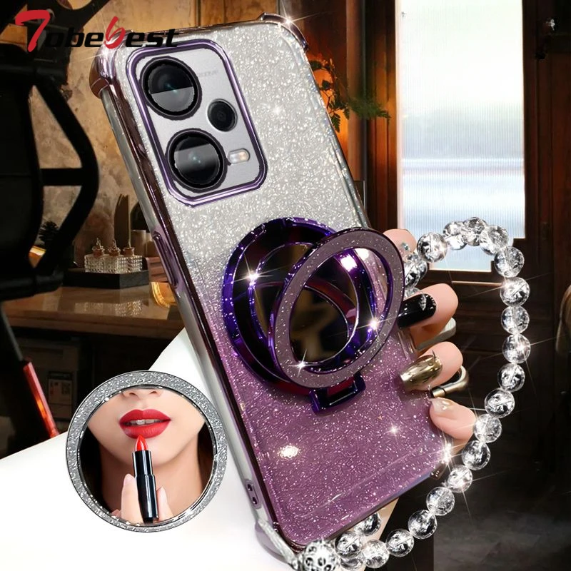 Shockproof Glitter Plating Crystal Bracelet Mirror Phone Holder Case
