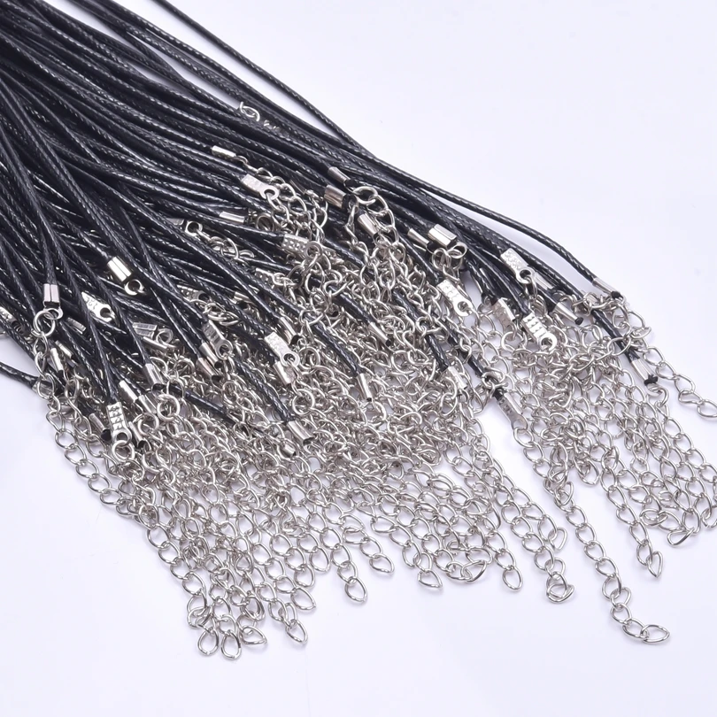 Braided Rope Chain Black Leather Handmade Necklace with Lobster Clasp