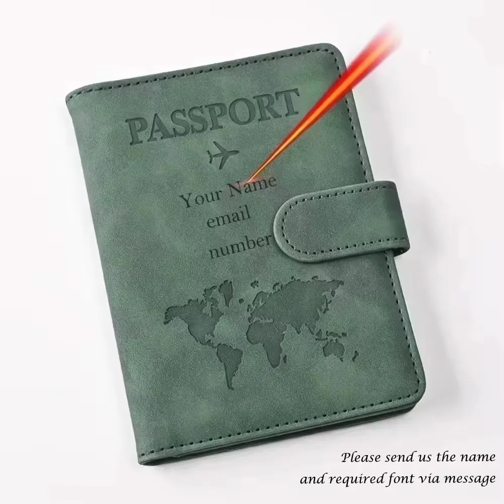Personalized PU Leather Passport Cover with Name for Couples – Travel Accessories
