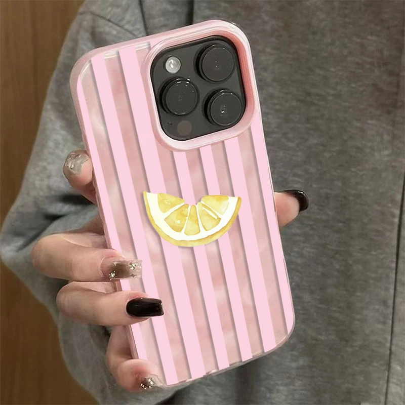 Vibrant Yellow Lemon & Pink Stripes Wrinkled Texture Phone Case Cover