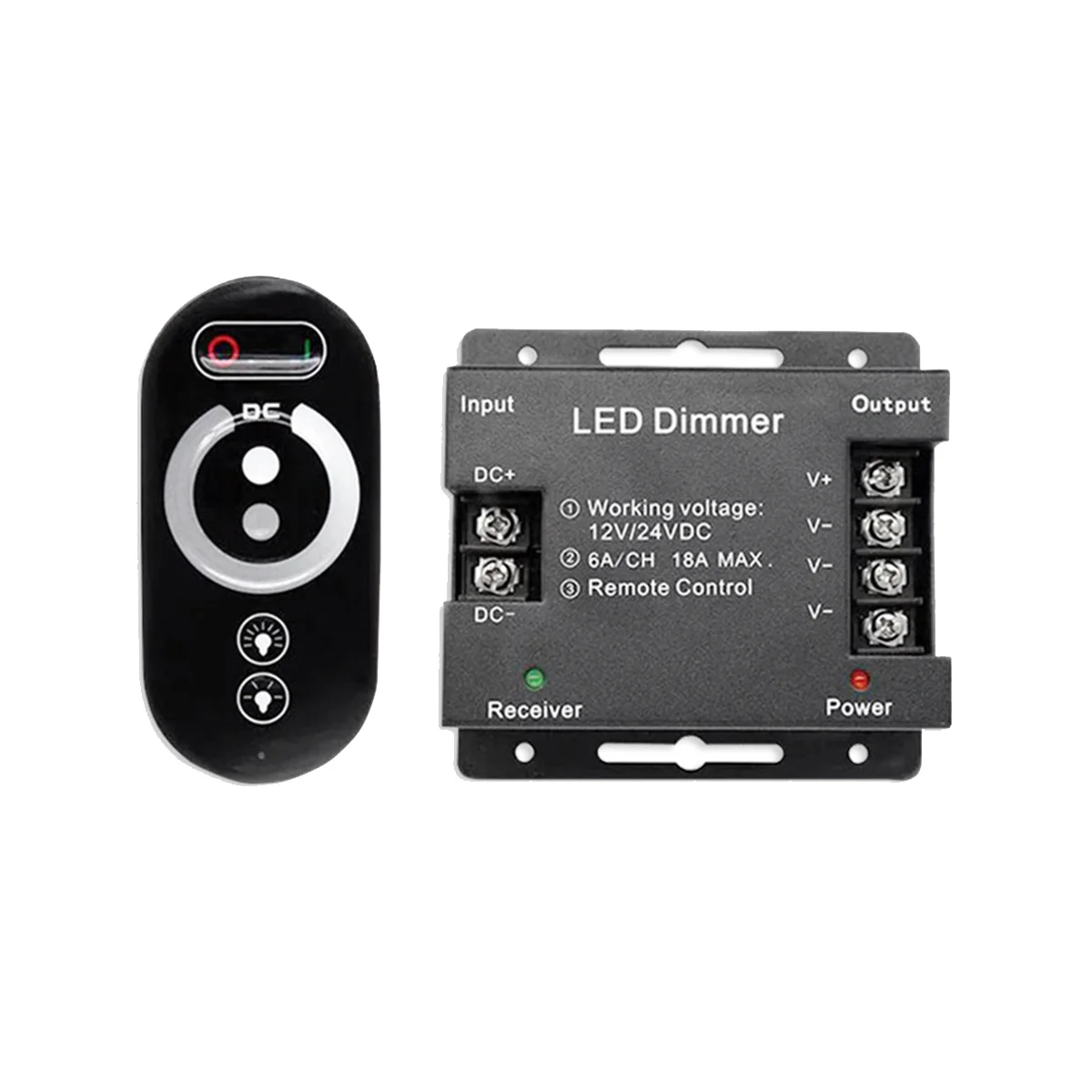 

DC12-24V LED Strip Light RF Touch Remote Controller Dimmer for 5050 Single Color Tape Lights Adjust Brightness