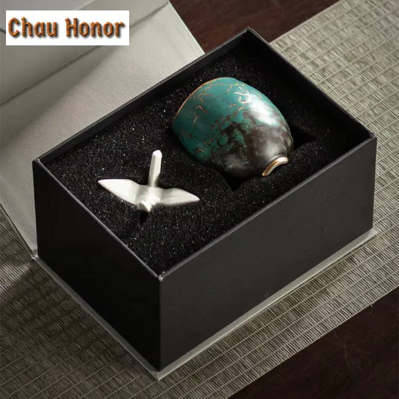 High-end Evergreen Glaze Ceramics Master Cup Handmade Household Kung Fu Teaset Tea Ceremony Accessories Drinkware Gift Packaging