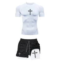 Jogging Breathable Compression Sportswear Summer Men's Training Two-piece Tight T-shirt Fitness Shorts Gym Workout Set RL0008 - Image 4