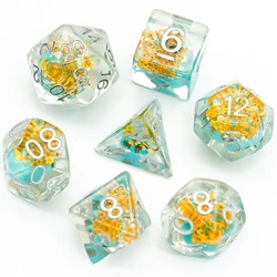 Cusdie 7 - Piece Skull Transparent Polyhedral Dice Set (Flower Skull blue)