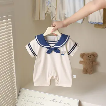 2025 Baby Navy Style Short-Sleeve Romper - Summer Newborn Outfit with Shorts, Breathable Cotton Casual Wear 0-24M 1