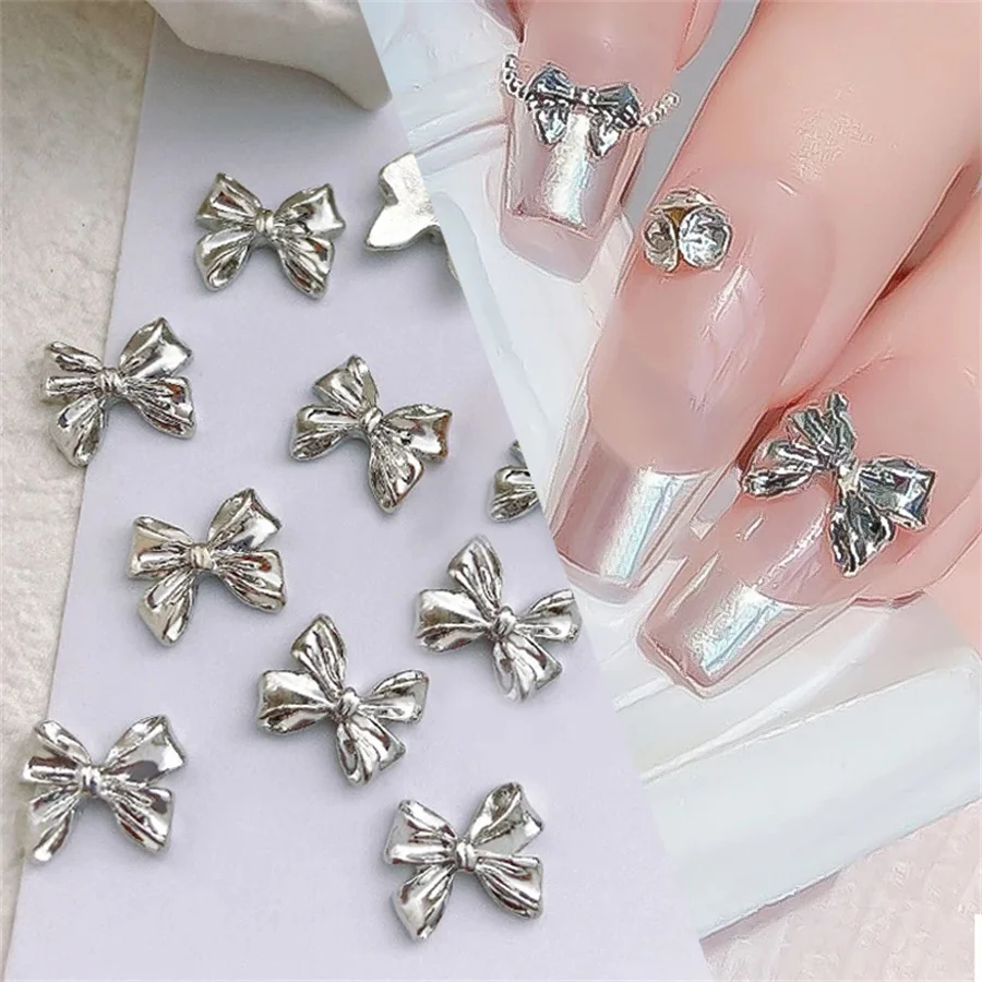 10pcs/Bag Metal 3D Bowknot Grey Gold Jewelry Nail Art Decorations Studs Charms Rhinestones Manicure Decorate For DIY Women 5