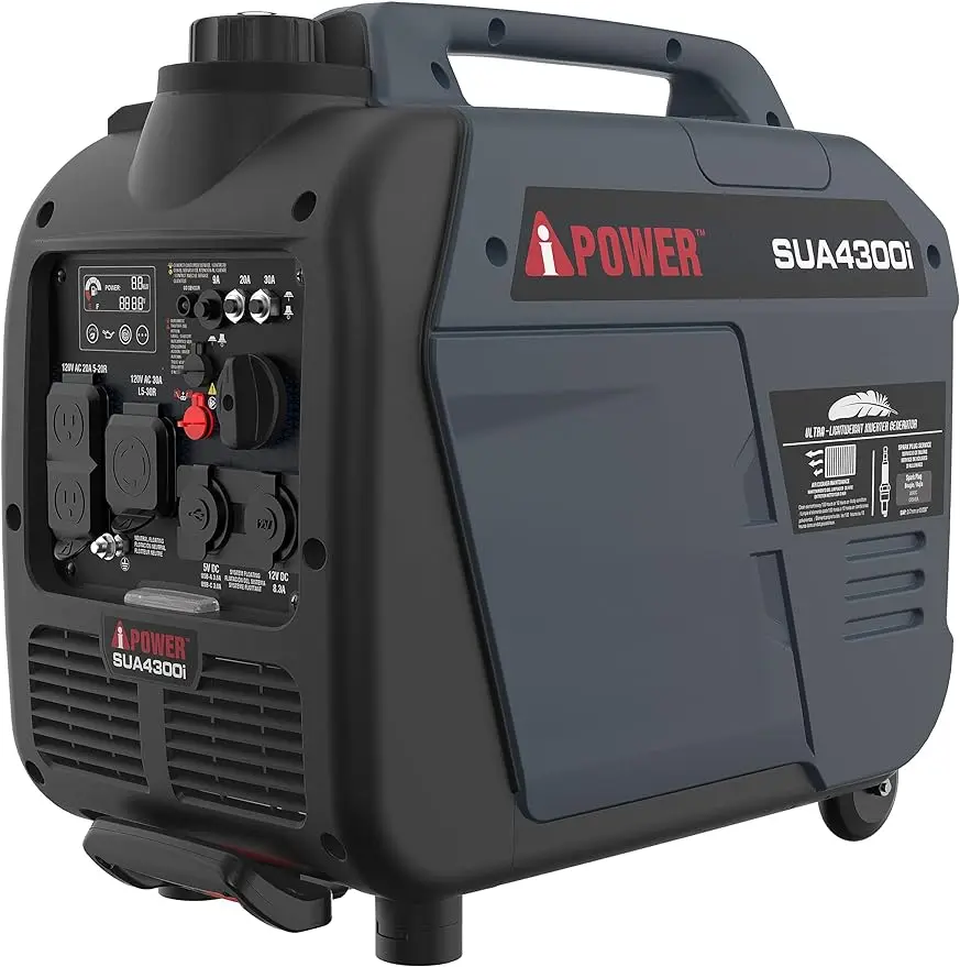 

A-iPower Portable Inverter Generator Gas, 4300W RV Ready, EPA & CARB Compliant CO Sensor, Portable Light Weight With Telescopic