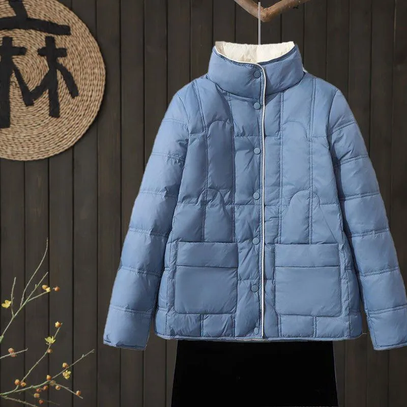 

Warm Light White Duck Down Coat Parkas New Autumn Winter Women Casual Loose Puffer Down Jacket Female Long Sleeve Short Outwears