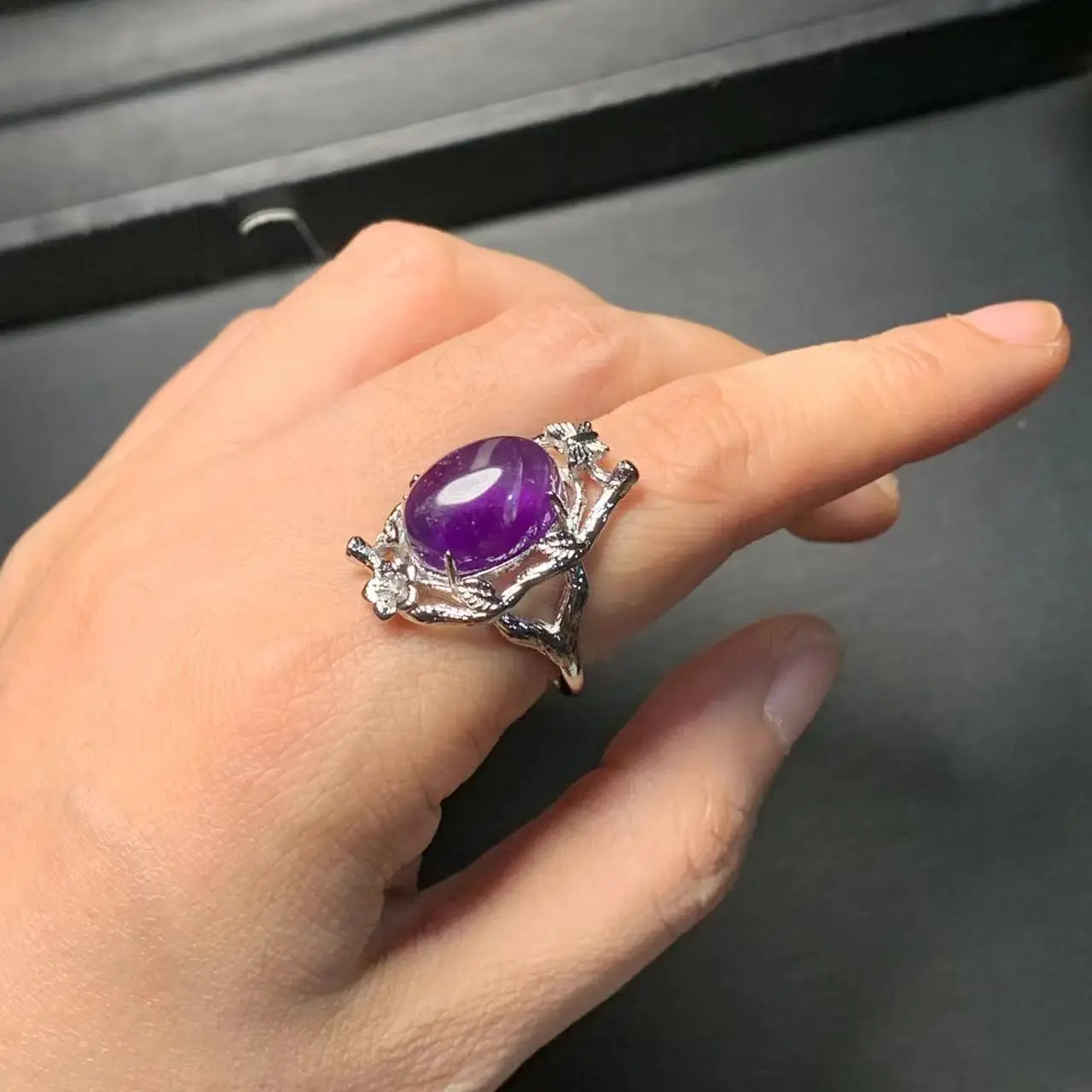 Natural Amethyst Ring Stone Female Handmade Rings Jewelry for Women Gift Purple Flower