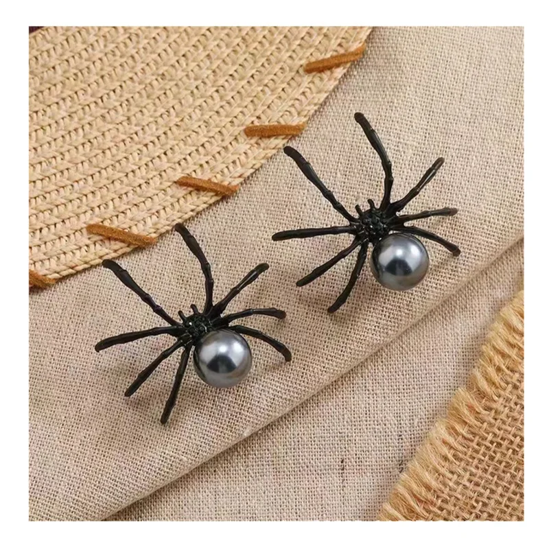 Spider Pearl Earring Black Trendy Personality for Women Alloy