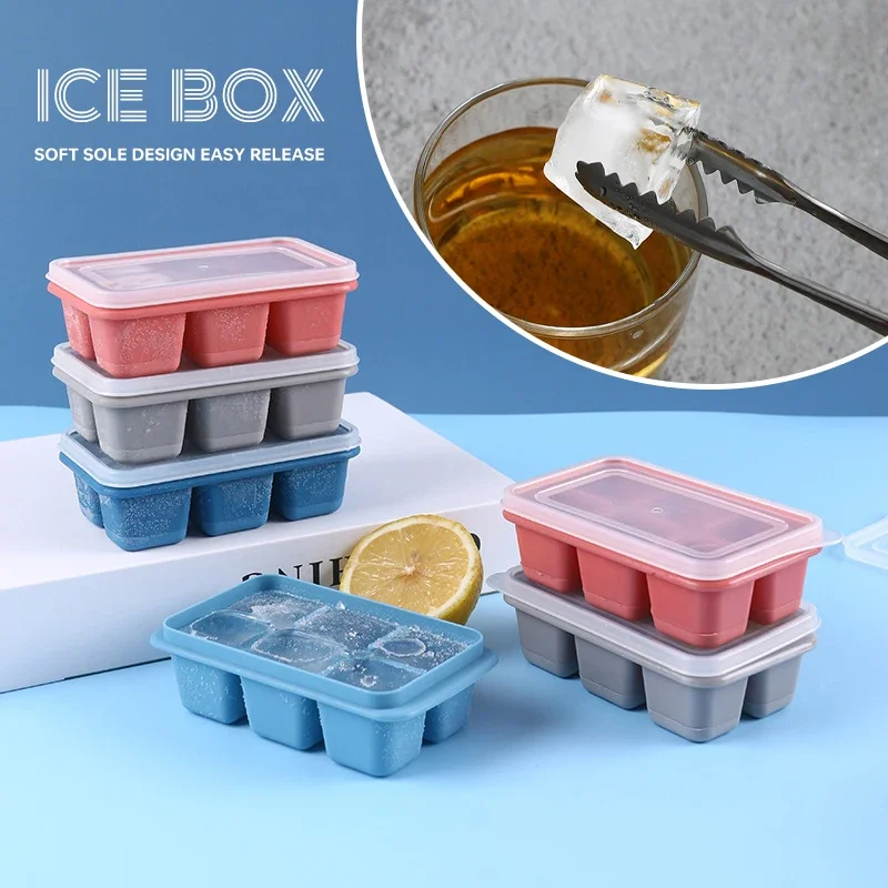 Description Picture 3 of item6 Grids Ice Tray Mold Food Grade Soft Silicone Ice Cube Mould Ice Cream Blocks Makers DIY Homemade Cold Drink Kitchen Tools