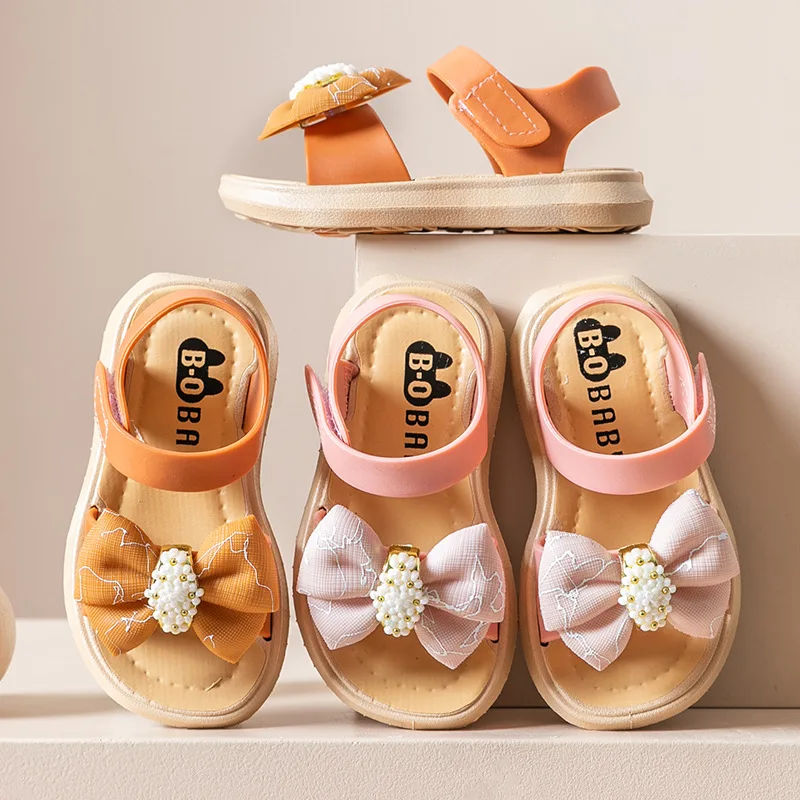 Summer Children's Girls Cute Bowknot Flower Fashion Sandals Breathable Non-Slip Sandals Beach Soft Kids Open Toe Flat Sandals