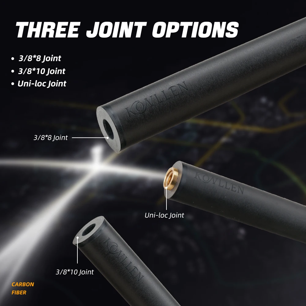 KONLLEN Pool Cue Carbon Fiber Shaft with 3/8*8 /Uni-loc/ 3/8*10