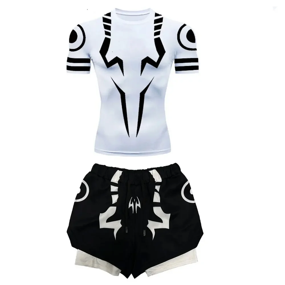 Men's Compression Set Anime Jujutsu Kaisen Printed Summer Gym Compression Shirts+Workout Shorts Breathable Quick Dry Sports Set sports suit sports set tracksuit set outdoor suit set shirt and shorts set hawaiian shirt and shorts set