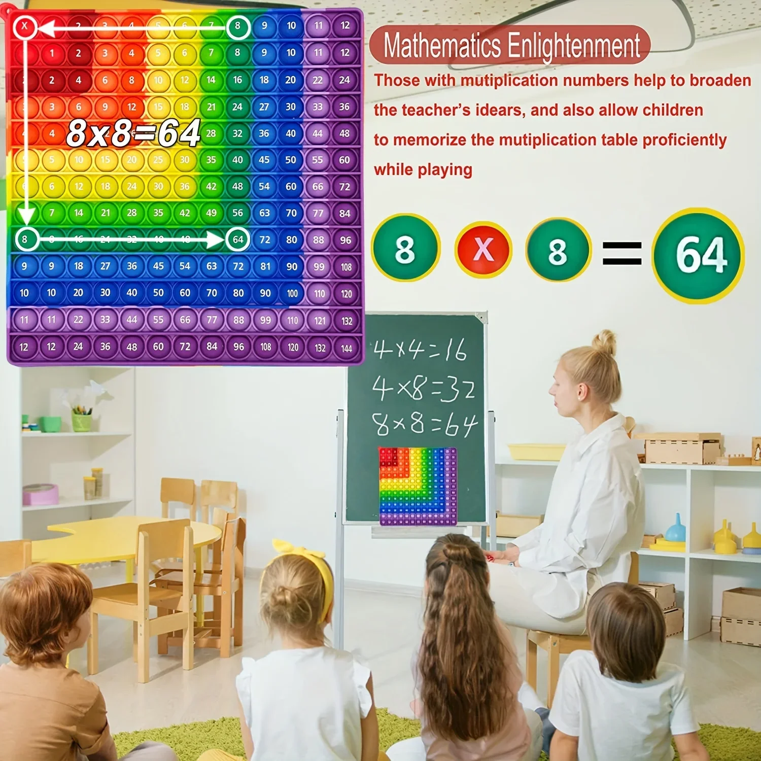 Educational Multiplication Push Bubble Fidget Pop Toys for Kids-Colorful Times Table Math Teaching Resources and Gifts