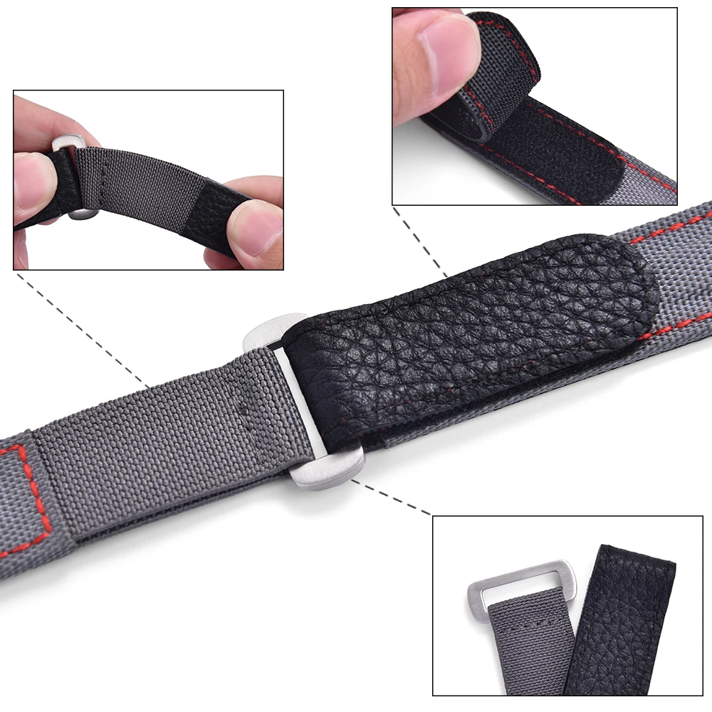 Hochwertiges Klett band mit Klett verschluss aus hellblauem Leder, Nylon armband, 20mm Uhren armband, Ersatz armbänder – Detail 3