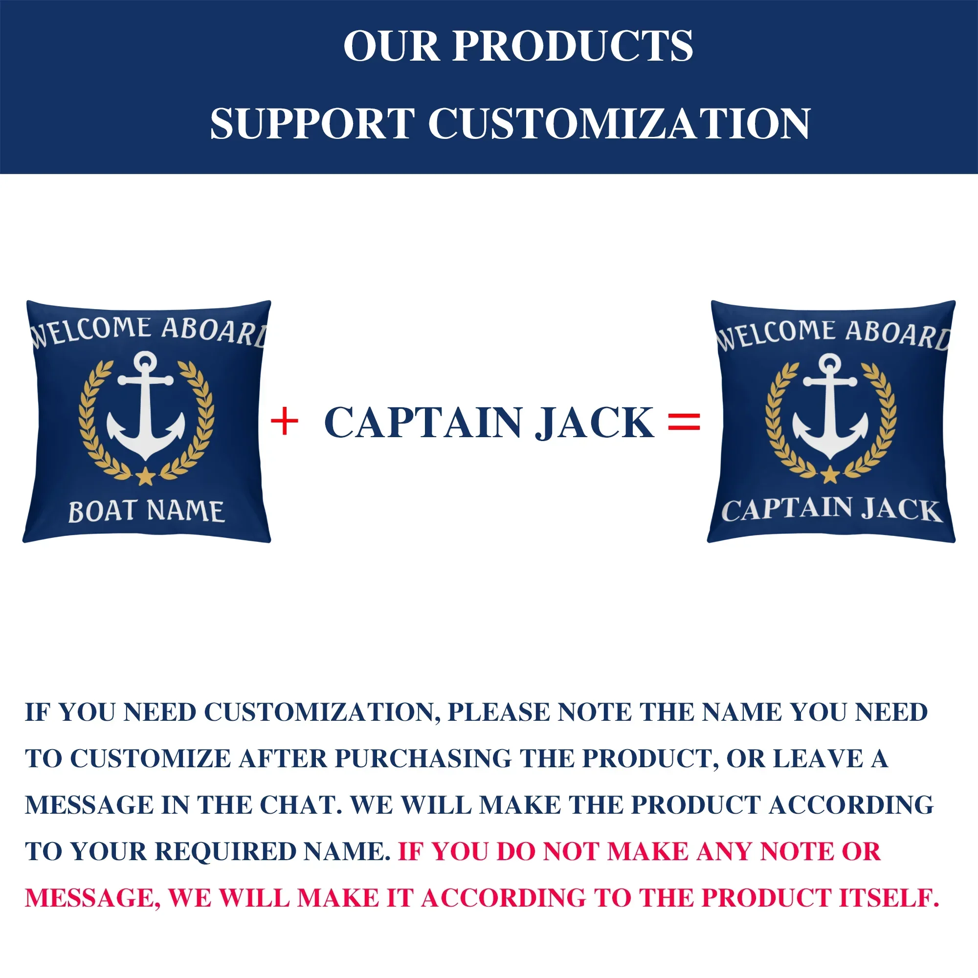 Custom Boat Name Pillow Covers Personalized Nautical Anchor Cushion Cases for Yacht Home Decor Beach House Welcome Aboard 2