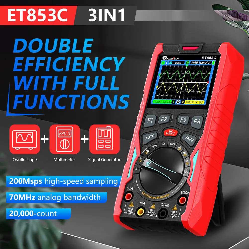 ET853C 2CH Oscilloscope Multimeter Signal Generator 3in1 70MHz Bandwidth 20000 c