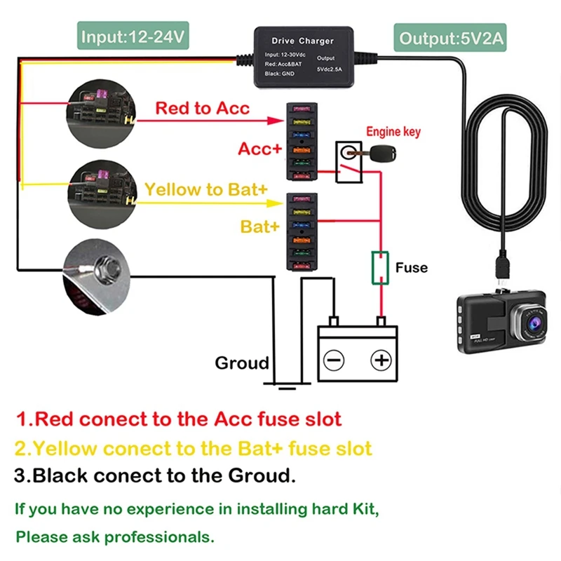 Car Surveillance Cable for 70Mai 4K A800S A500S D06 D07 D08 M300 Hardwire Kit 24H Parking Monitor