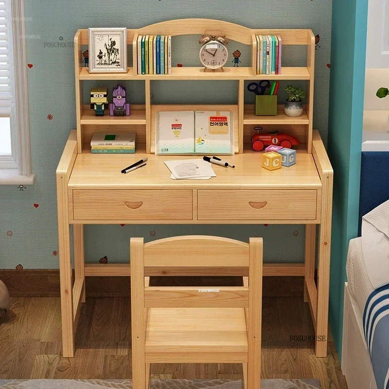 Solid Wood Children Tables Can Lift Children's Study Desk Home Children's Homework Writing Desk Chair Set Children Tables