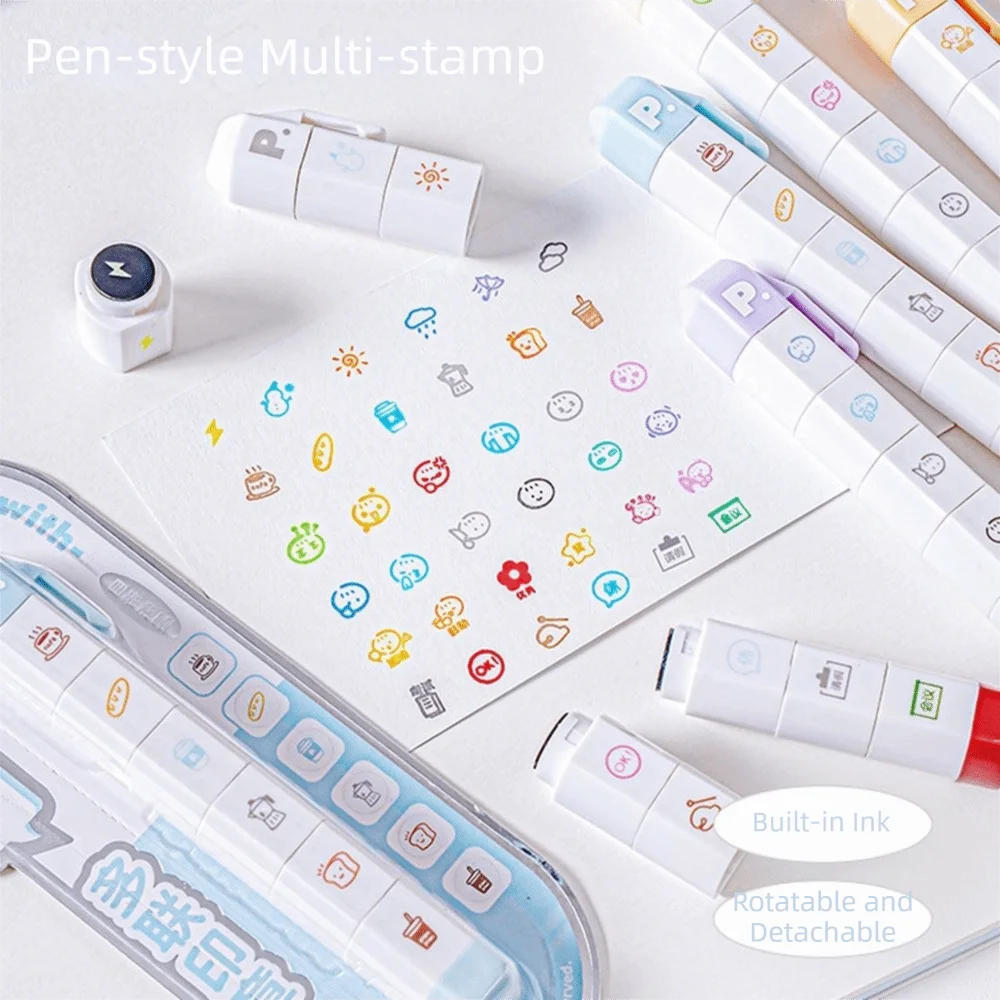 Neuer Abnehmbarer Niedlicher To-Do-Listen-Stempel mit Mehreren Köpfen, Tragbarer Stempelstift, Markierungsstempel, Geschenk für Kinder – Detail 4