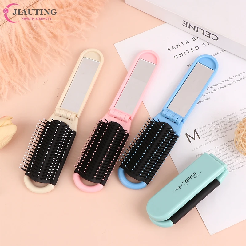 

1pc Integrated Folding Hair Brush With Mirror Portable Travel Air Bag Hair Comb Women Men Anti Static Massage Hair Styling Tool