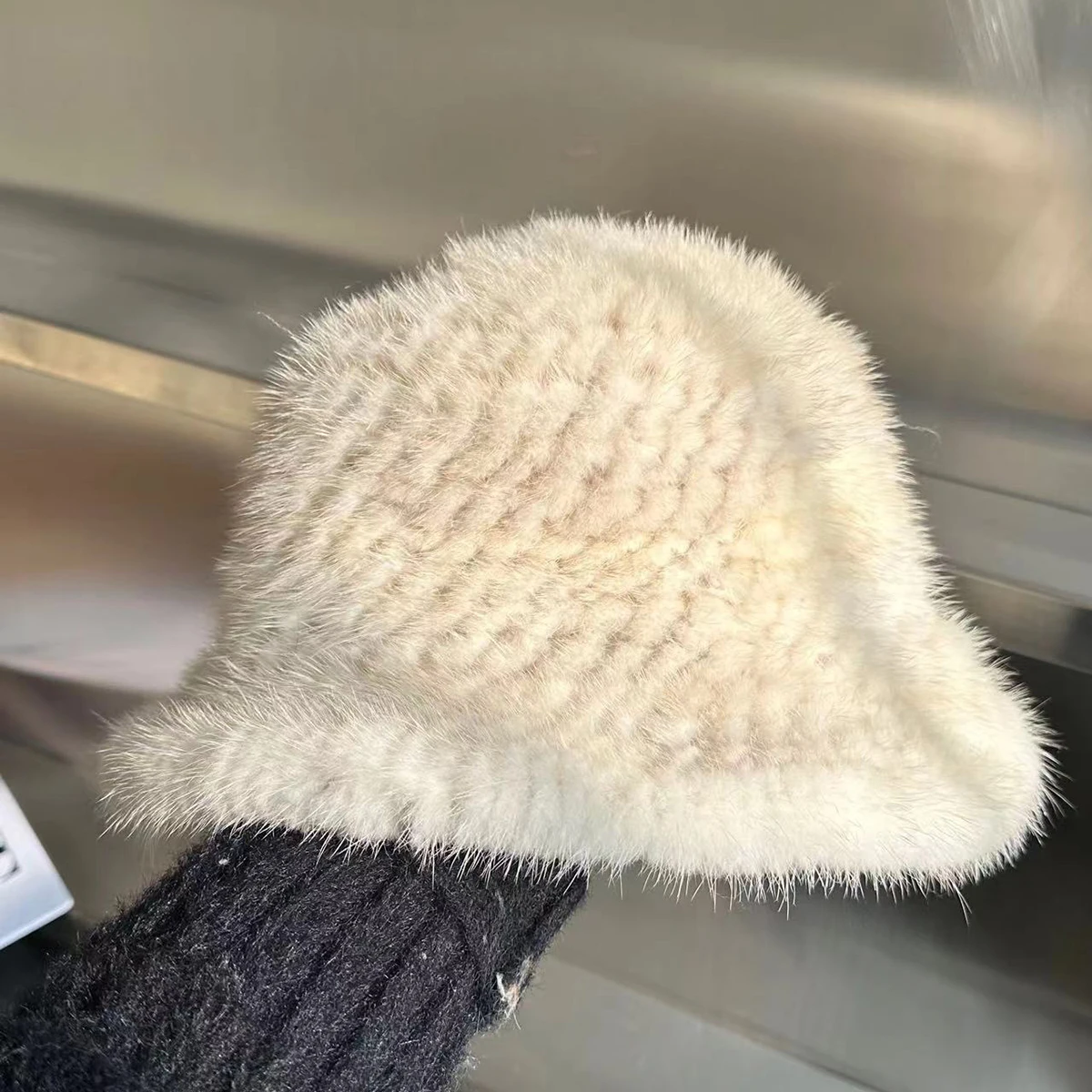 Echte Nerzpelz Fischer hut für Frauen Winter verstellbare gestrickte Pelzmütze Luxus echte Nerz Pelzmütze natürliche Nerz Fell Bomber mütze – Detail 9