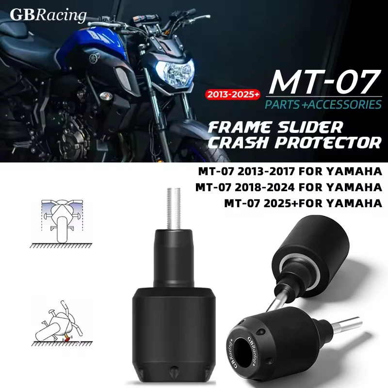 GBRaicng MT07 20132025+ 프레임 슬라이더 충돌 방지 장치 FZ-07 2013-2022XSR700 2016-2022 오토바이 낙상 보호 충돌 패드