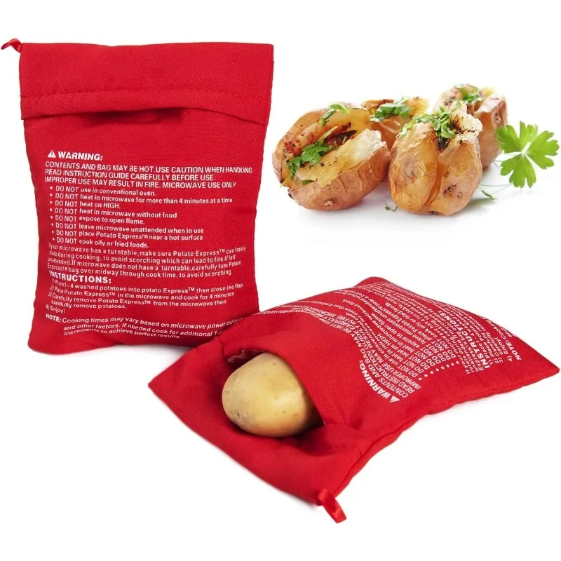 2 Pack Reusable Microwave Cooker Bags Baking Bags Potato Microwave Potato Large Capacity (Red) for Reheating