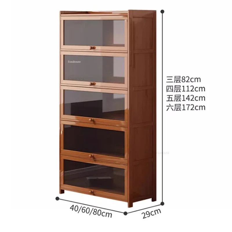 Simple Retro Bookshelf with Door Japanese Bamboo Bookcases Modern Home Furniture Office Desk Organizer Multi-layer Storage Shelf