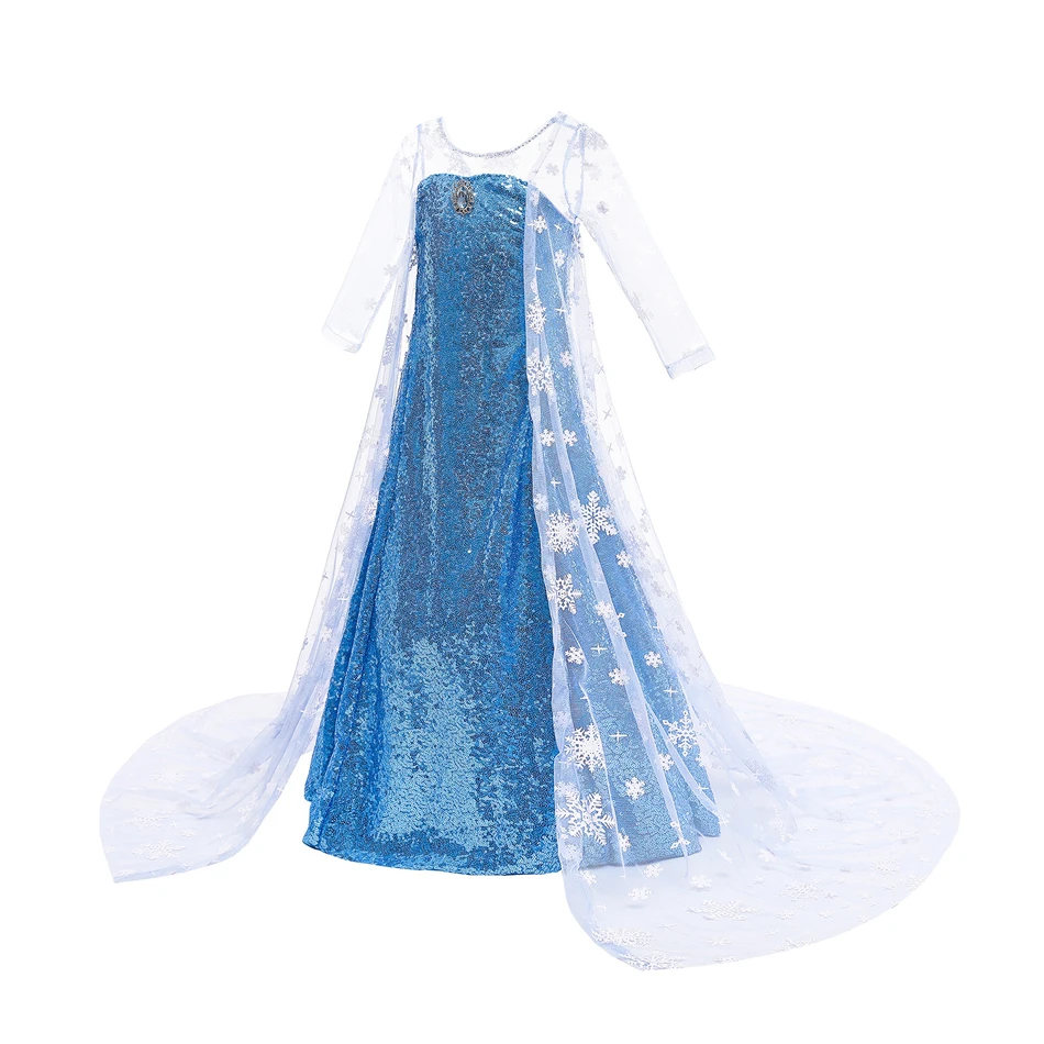 Girls Elsa Dress Fancy Snow Queen Cosplay Princess Costume With Cloak Apparel Role Play Clothes Halloween Carnival