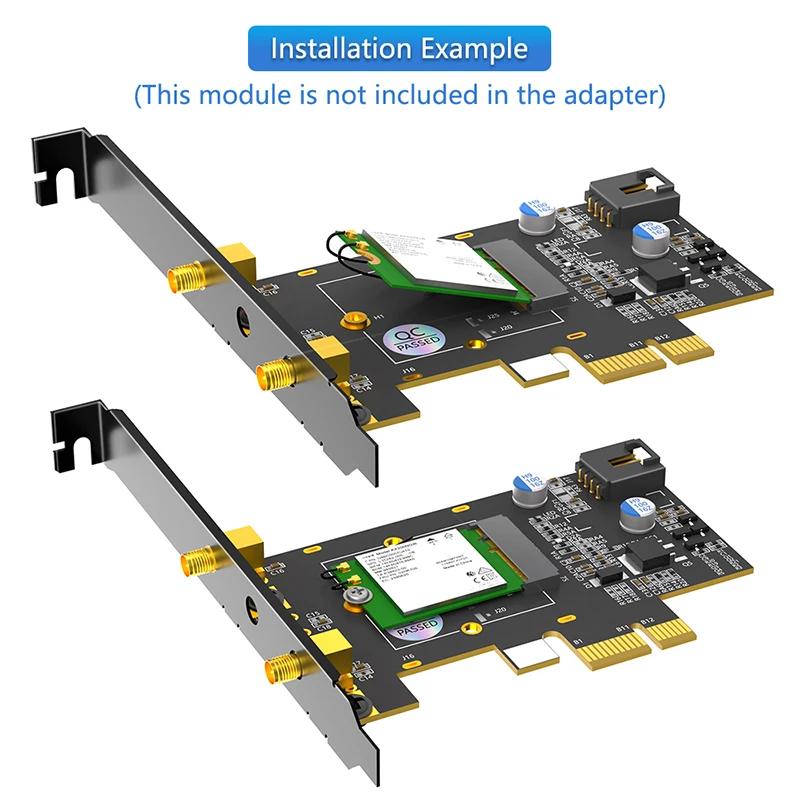 새로운 PCIe X1-M.2 WiFi 블루투스 어댑터(방열판 포함) 블루투스 케이블 지원 A+E 키 M.2 듀얼 밴드 2.4GHz/5GHz 네트워크 모듈