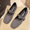 Women's Felt Mary Janes Shoes Square Toe Ballet Flats for Female New Fashion Buckle Strap Ladies Shoes Spring Autumn 1