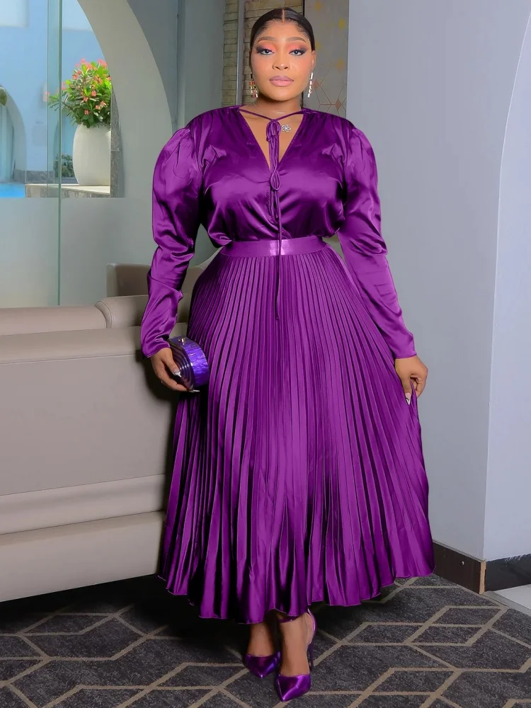 Wmstar Plus Size Skirts Sets Women Wholesale Two Piece Set New Women's Clothing Solid Elegant Pleated Long Sleeved Matching Suit