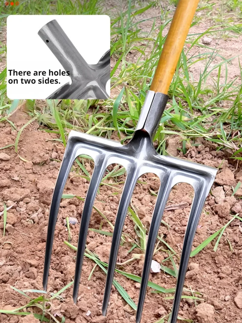 Agricultural tilling fourtooth steel farm equipment tilling soil digging and loosening wooden posts 3