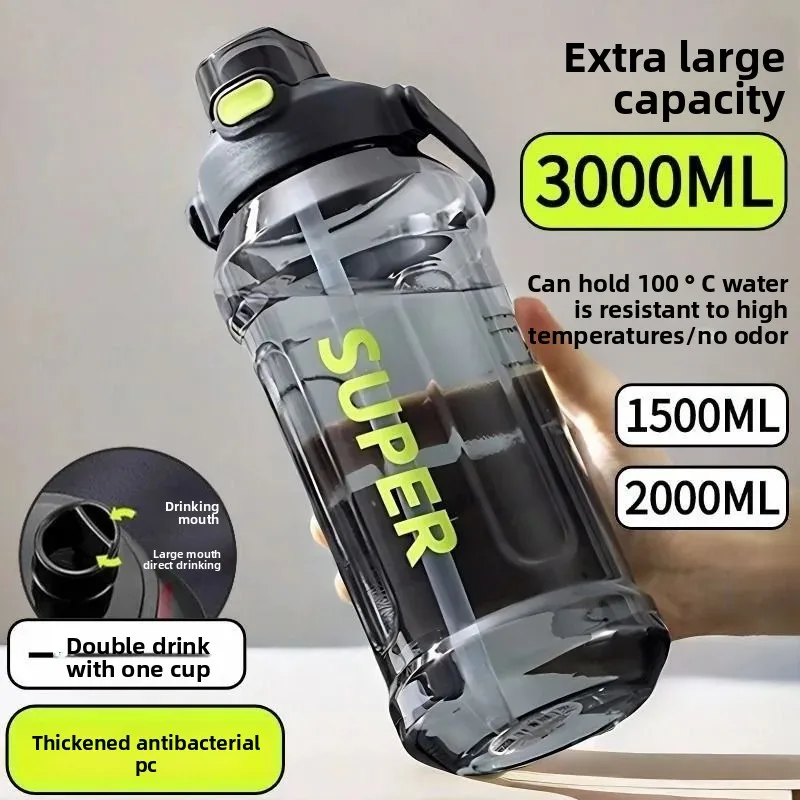 كوب بلاستيكي جديد ذو سعة كبيرة مع زجاجة مياه رياضية من القش للرجال كوب لياقة خارجي مع مقبض كوب مساحة للسلع المنزلية