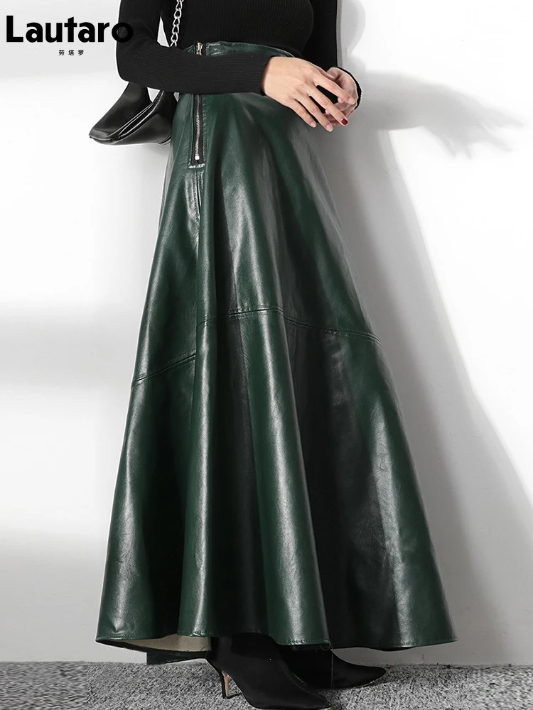 Vegan Leather Maxi Skirt Plain Black Leather Skirt Lautaro Autumn