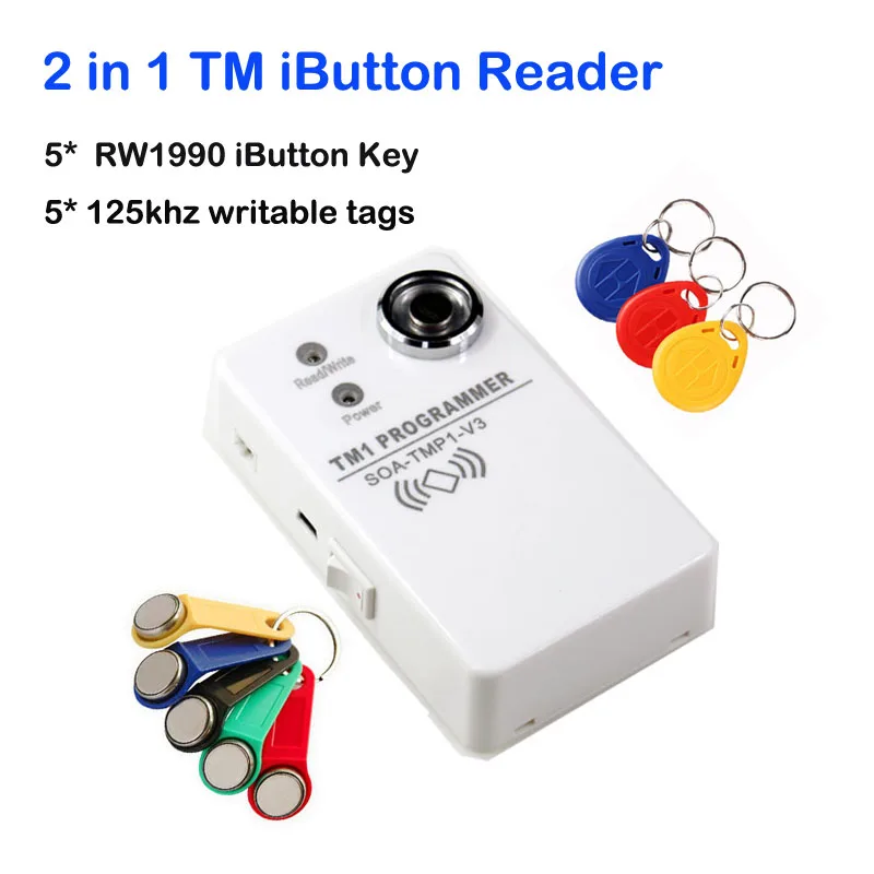 

New Programmer DS1990A Duplicator Cloner Copier 125Khz RFID Reader Writer+5pcs RW1990 Key Token+5 EM4305 t5577 Keyfob