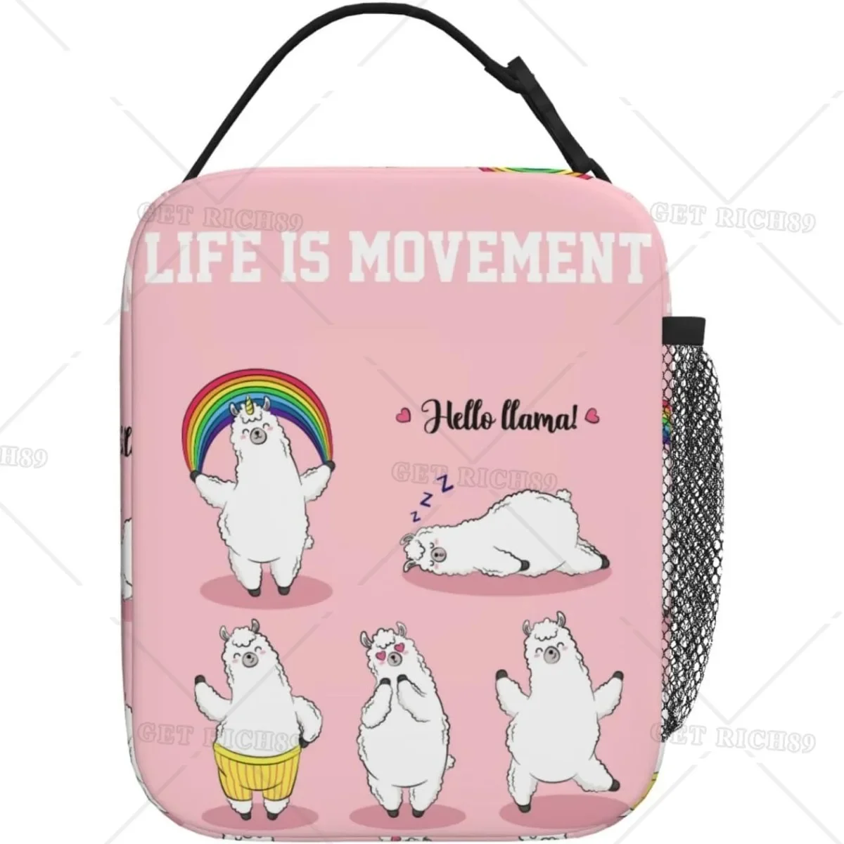 

Animals Pink Llama Yoga Kangaroo Insulated Lunch Bags for Women Cooler Large Capacity Tote Bag with Zipper Office Picnic