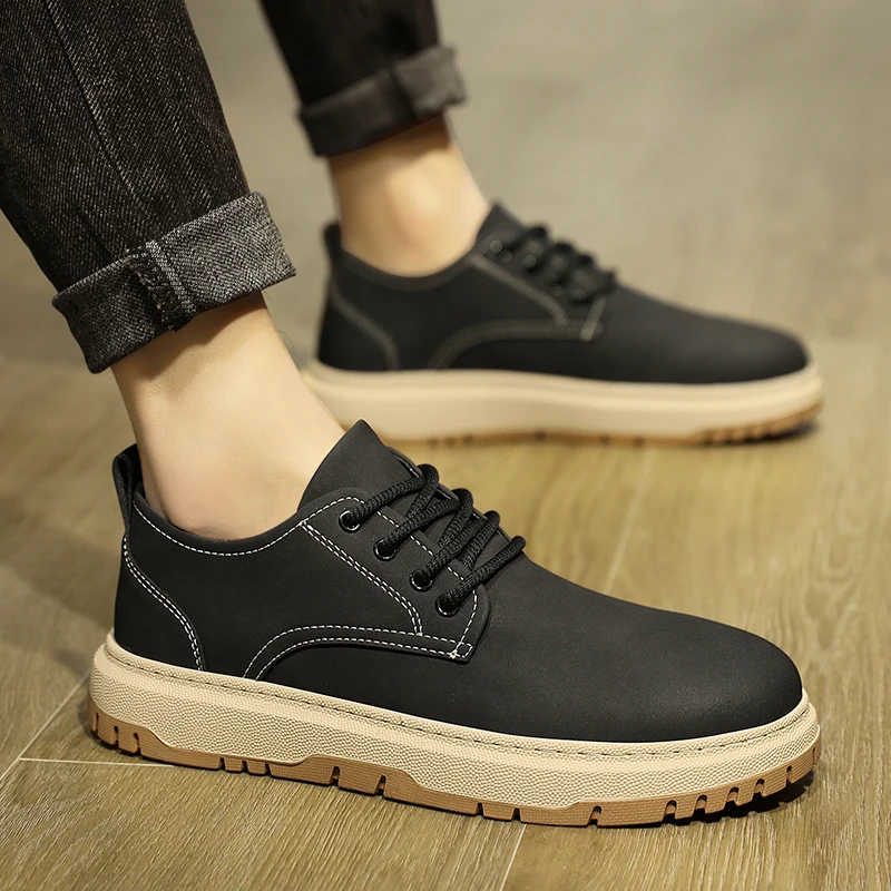 Men Casual Leather Business Shoes Lace up Outdoor Flat Designer Dress Shoes Fashion Classic Soft Leather Italian Walking Shoes 6