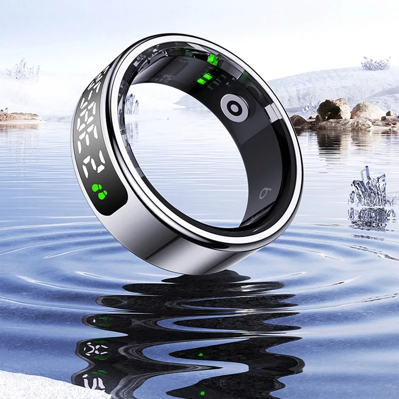 Touch Display Smart Ring R11C with Charging Box-1ATM Waterproof Step Health Tracker 5.2 BLE Heart Rate Blood Oxygen Monitor 1