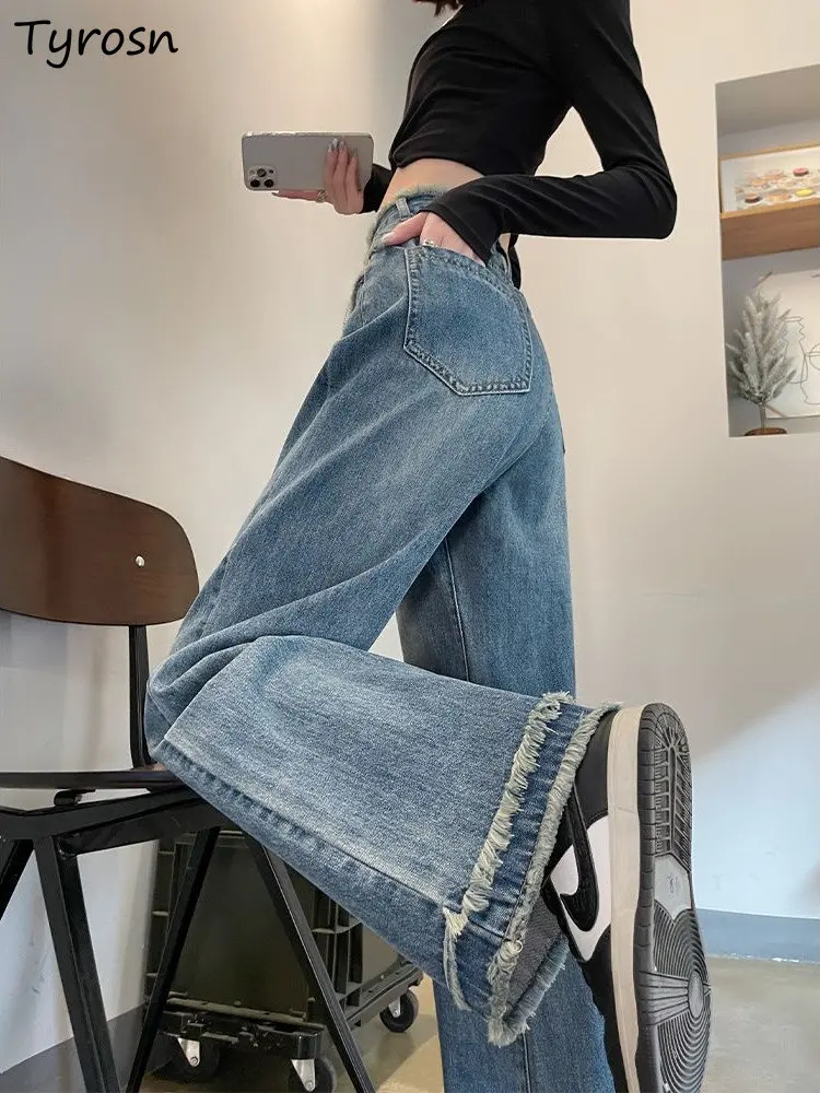 

Jeans Women Vintage Design Fashion Leisure Straight All-match Solid Simple Daily High Waist Temperament Elegant Spring Ladies
