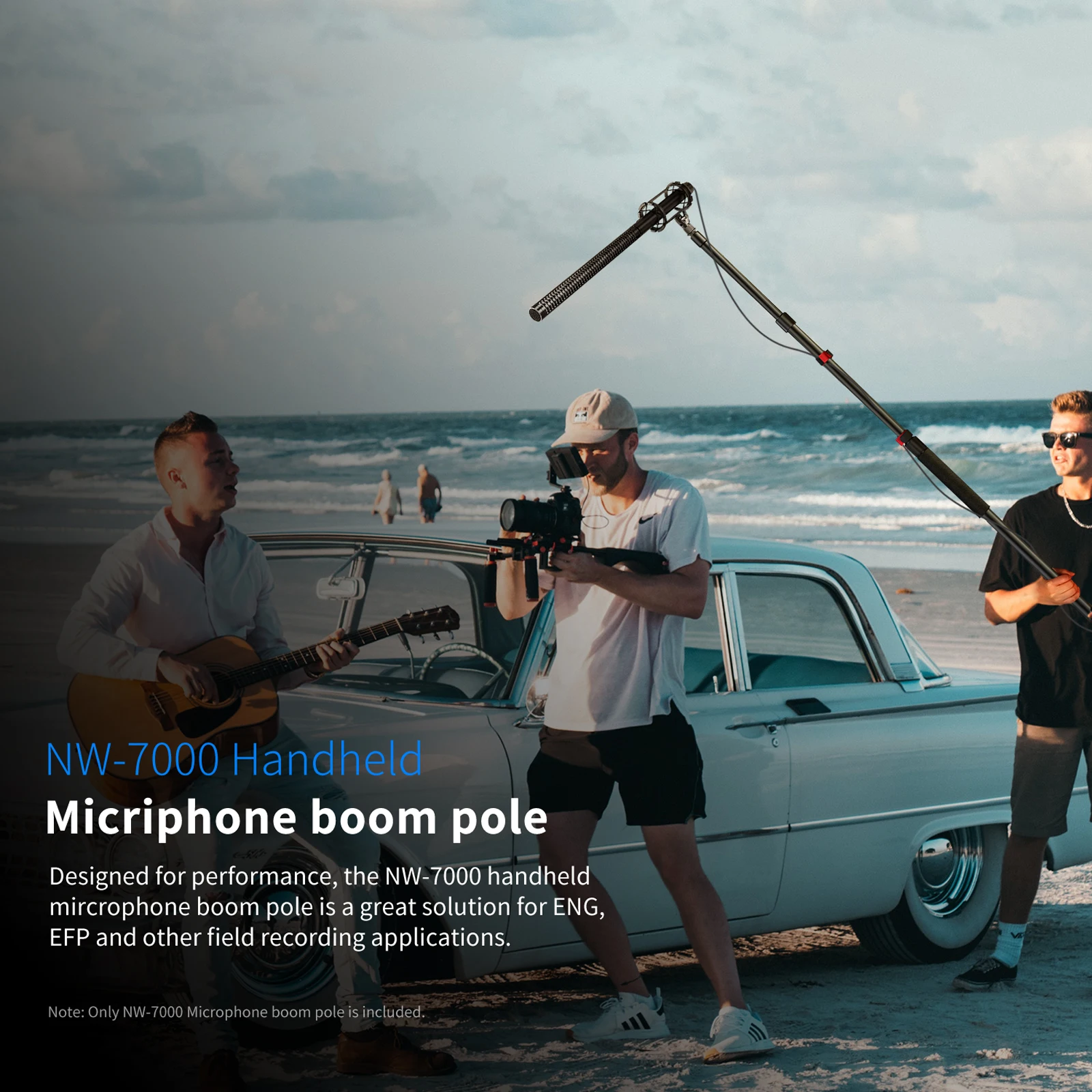 NW-7000 Microphone Boom Arm, 3 Section Extendable Handheld Mic Arm with 3/8" & 3