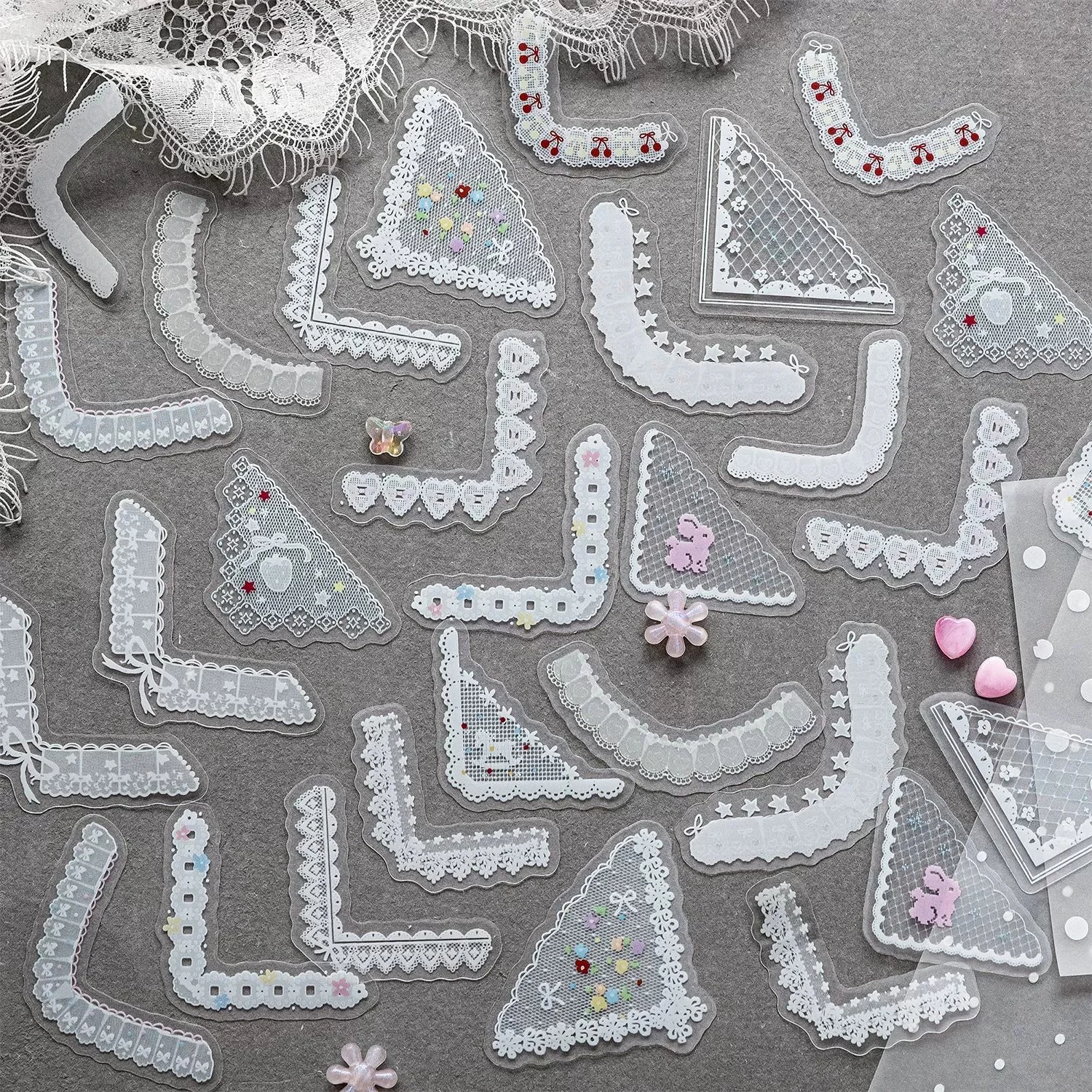 30Pcs 앤티크 레이스 저널 스티커, 빈티지 PET 화이트 잉크 테두리 데칼, 수제 일기 및 앨범을 위한 DIY 스크랩북 공예 용품