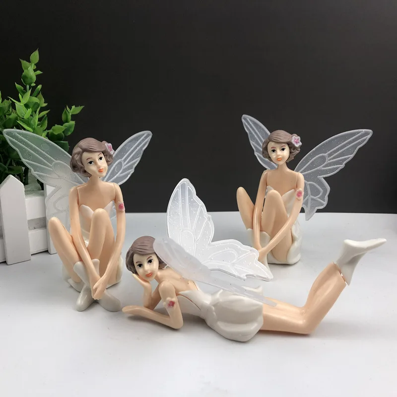 Plastic Flying Flower Fairy Miniature Landscape Cartoon White Angel Doll Garden Ornaments Fashion Toy Figures Car Cake Decor